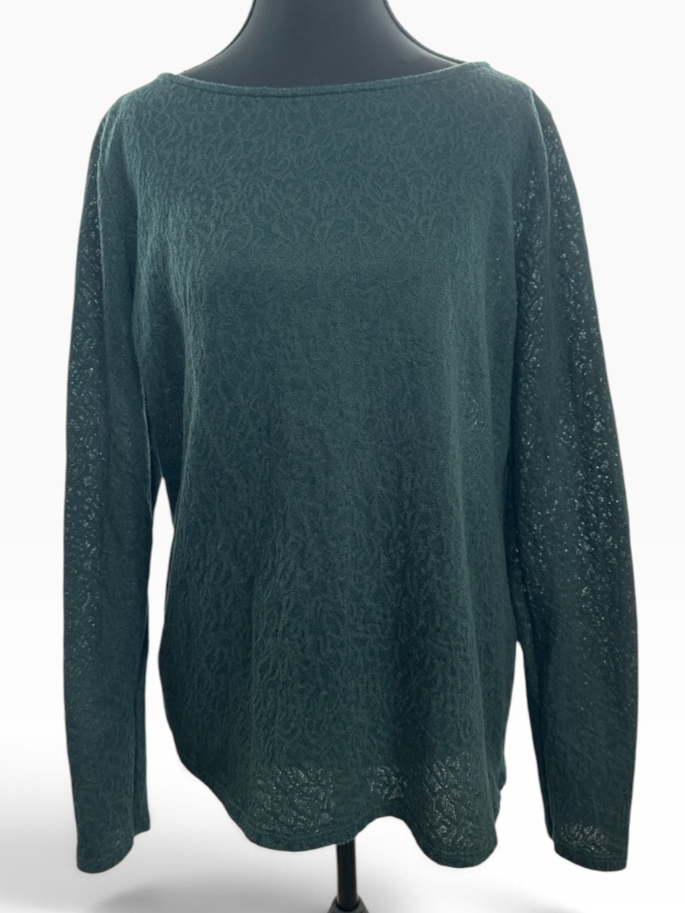 LOFT Dark Teal Long Sleeve Lace Knit Top